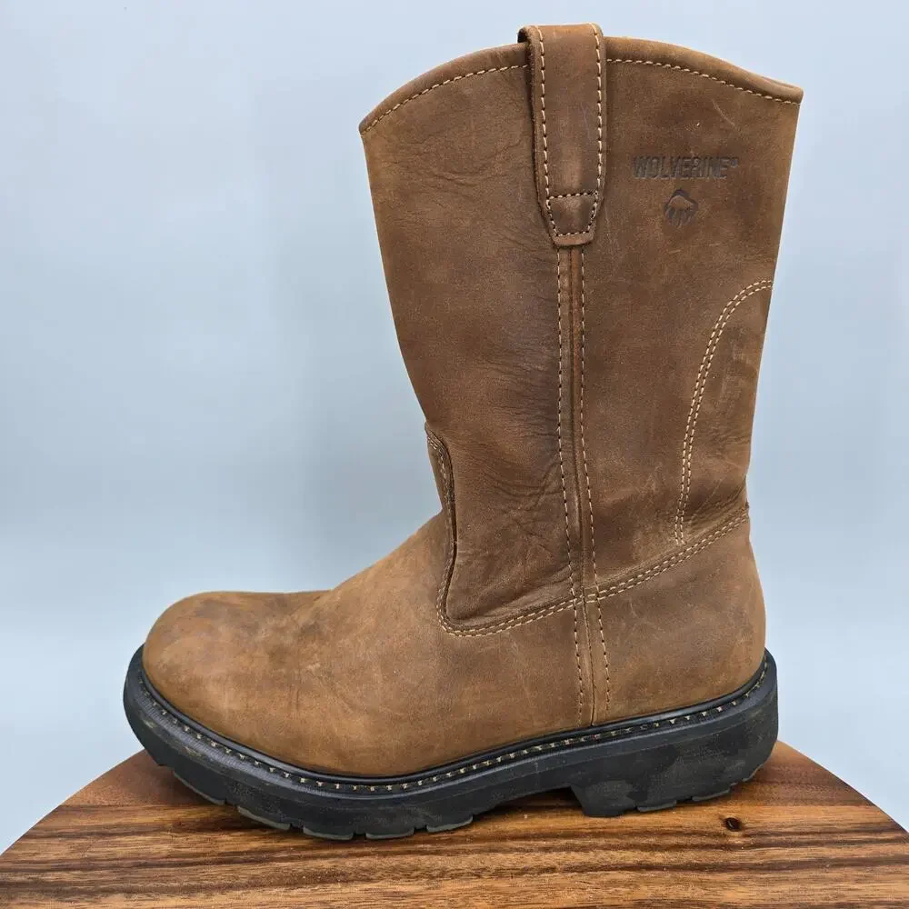 Wolverine Wellington Work Boots Mens 9.5 M Brown Leather Western Slip Resistant